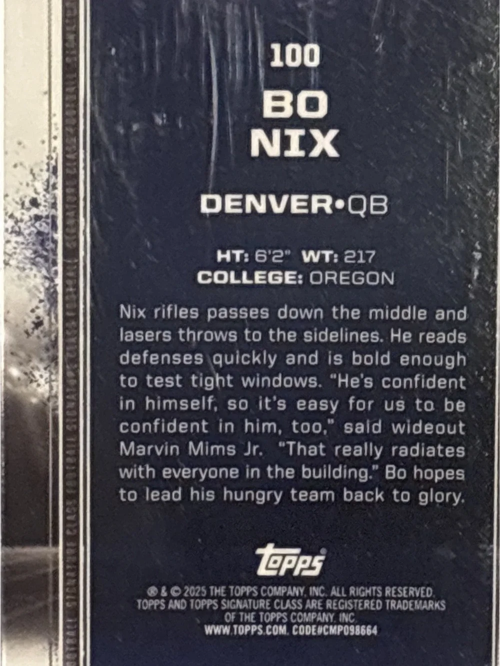Topps Denver Bo Nix QB Football Rookie Card - LE 113/150